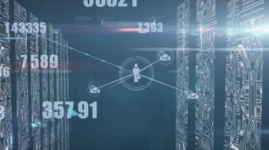 Mikroişlemci bağlantıları olan ekranlar üzerinde birden fazla değişen sayılar ve dijital simge ağı. bilgisayar arayüzü ve