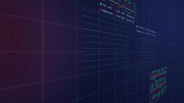 Karanlık arka planda finansal veri işleme animasyonu. küresel iş, finans, dijital arayüz ve bağlantılar konsepti dijital olarak oluşturulmuş video.