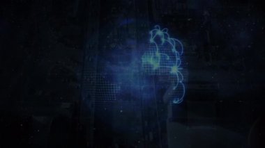 Kafkas futbolcunun futbola tekme atmasıyla oluşan dünya bağlantılarının animasyonu. küresel spor, rekabet ve veri işleme kavramı dijital olarak oluşturulmuş video.