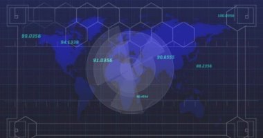 Karanlık arka planda veri işleme animasyonu. küresel bilim, bağlantılar, veri işleme ve dijital arayüz kavramı dijital olarak oluşturulmuş video.