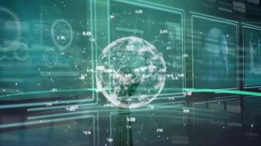Veri işleme üzerinde dünyanın animasyonu. küresel iş ve dijital arayüz kavramı dijital olarak oluşturulmuş video.