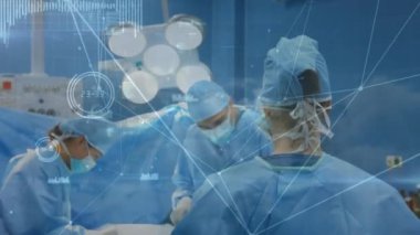 Hastanede ameliyat yapan bir grup farklı cerraha karşı olan bağlantılar. Sağlık ve tıbbi teknoloji kavramı