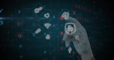 Animation of data processing over hand. global business and digital interface concept digitally generated video.