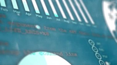 Mavi arkaplanda veri işleme animasyonu. küresel teknoloji, bilgisayar ve dijital arayüz kavramı dijital olarak oluşturulmuş video.