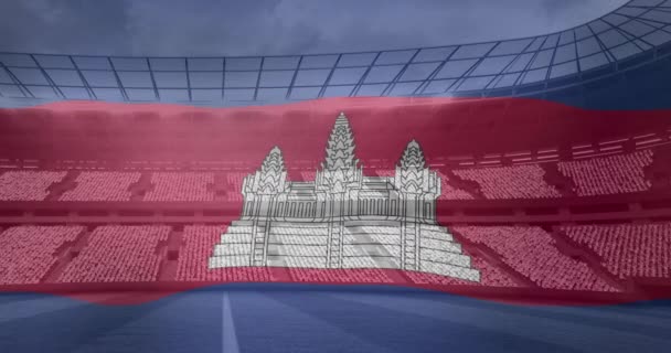 Animation Flag Cambodia Sports Stadium Global Sport Digital Interface Concept — Vídeo de stock