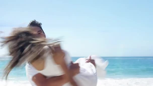 Animation Light Moving Happy Caucasian Newly Married Couple Beach Love — Stock videók