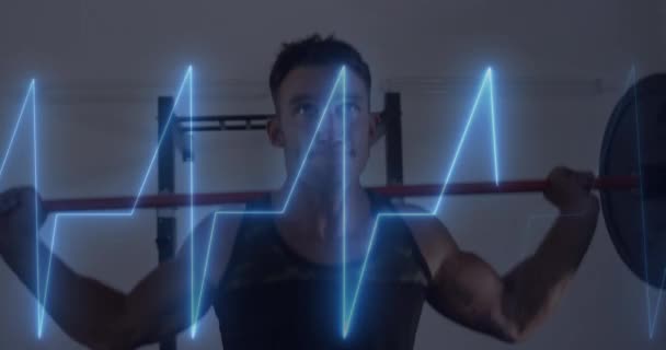 Animation Cardiograph Caucasian Man Exercising Health Fitness Digital Interface Concept — Stockvideo