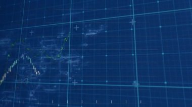 Mavi arka plandaki şebeke üzerinden finansal veri işlemenin dijital animasyonu. küresel finans ve teknoloji kavramı