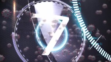 Virüs hücreleri üzerinde veri işleme animasyonu. covid 19 salgını sırasında dijital olarak üretilen video konsepti sırasında küresel bilim.