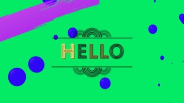 Merhaba metni üzerinde hareket eden şekillerin animasyonu. Soyut arkaplan ve dijital arayüz kavramı dijital olarak oluşturulmuş video.