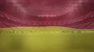 Animation of flag of baden over sports stadium. Global sport and digital interface concept digitally generated video.