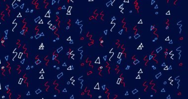 Mavi arka planda beyaz, mavi ve kırmızı şekillerin animasyonu. Ulusal gece gezmesi ve dijital olarak üretilen video konsepti.