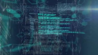 Siyah arkaplan üzerinde ışık ve veri işleme animasyonları. küresel teknoloji, veri işleme ve dijital arayüz kavramı dijital olarak oluşturulmuş video.