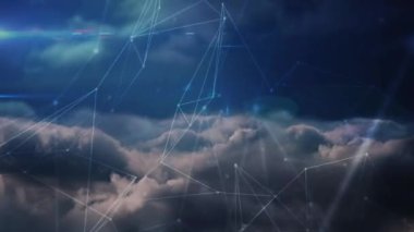 Network of connections against clouds in the blue sky. global networking and cloud storage technology concept