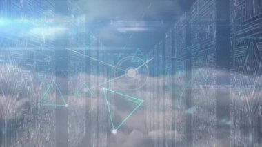 Bulutların üzerindeki bağlantı ağının animasyonu. küresel iş ve dijital arayüz kavramı dijital olarak oluşturulmuş video.