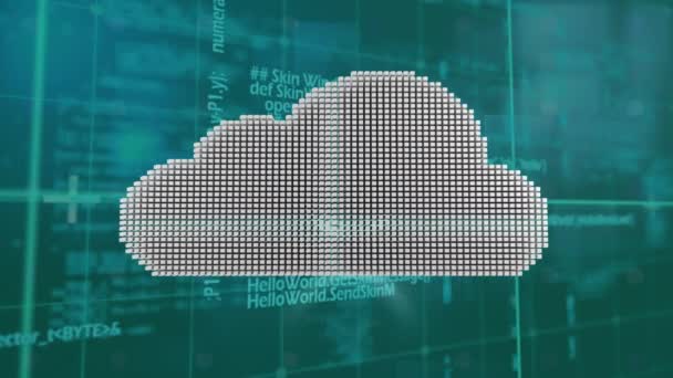 Felhő Ikon Adatfeldolgozás Rácshálózaton Kék Háttérrel Számítógépes Interfész Felhőtároló Technológia — Stock videók