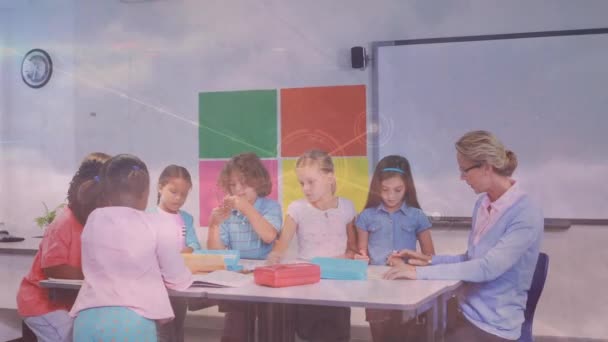 Animation Network Connections Diverse Group Pupils Female Teacher Education Learning — Wideo stockowe