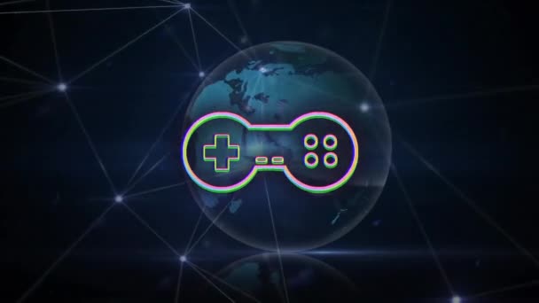 Animação Ícone Gamepad Sobre Globo Negócio Global Finanças Conexões Conceito — Vídeo de Stock