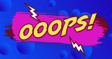 Ops metninin mavi arkaplandaki canlandırması. Çevrimiçi video oyunu ve dijital arayüz kavramı dijital olarak oluşturuldu.