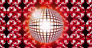 Renkli arka planda disko topu ve ışık animasyonu. Müzik, dans, eğlence konsepti dijital kompozit görüntü.