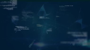 Mavi arka planda veri işleme ve küre animasyonu. küresel hesaplama ve veri işleme kavramı dijital olarak oluşturulmuş video.