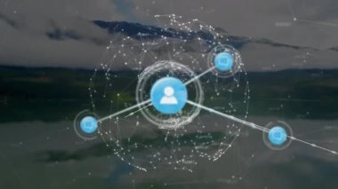 Arka plandaki peyzaj üzerindeki dünya üzerindeki bağlantı ağının animasyonu. küresel bağlantılar, ağ ve teknoloji konsepti dijital olarak oluşturulmuş video.