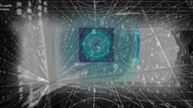 Siyah arkaplan üzerinde veri işleme ve tablet animasyonu. veri işleme ve teknoloji konsepti dijital olarak oluşturulmuş video.