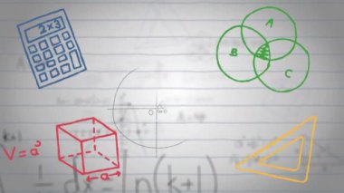 Animation of school items icons over white background. Global education and digital interface concept digitally generated video.