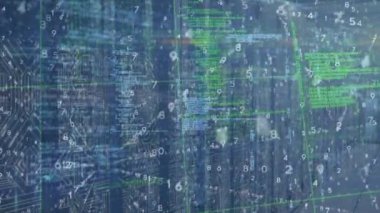 Sunucu odasında veri işleme animasyonu. küresel bağlantılar, bilgisayar ve dijital arayüz konsepti dijital olarak oluşturulmuş video.
