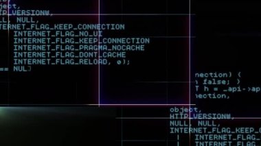 Animation of lines and data processing on black background. computers, data processing, programming and technology concept digitally generated video.