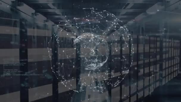 サーバールーム上の接続のネットワークのアニメーション グローバルビジネスとデジタルインターフェースの概念デジタル生成されたビデオ — ストック動画