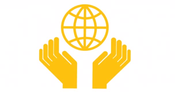 Animation Hands Globe Icons White Background International Day Charity Celebration — Wideo stockowe