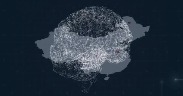 Menschliches Gehirn Das Sich Über Eine Landkarte Und Ein Netzwerk — Stockvideo