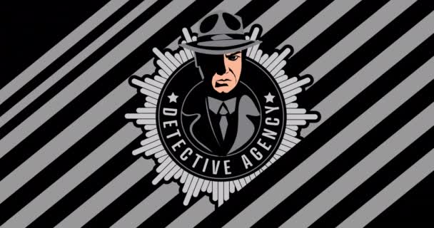 Animation Detective Agency Text Icon Stripes Black Background International Day — Stock video