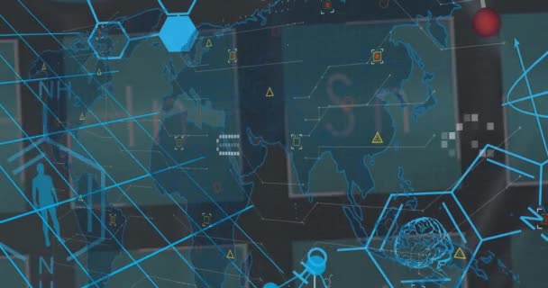 Animasi Pengolahan Data Peta Dunia Konsep Antarmuka Digital Dan Bisnis — Stok Video