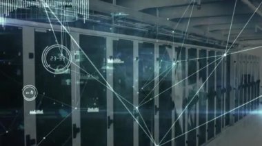 Sunucu odasındaki bağlantı ağının animasyonu. küresel iş ve dijital arayüz kavramı dijital olarak oluşturulmuş video.