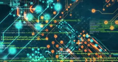 Siyah arkaplanda veri işleme animasyonu. Sosyal medya ve dijital arayüz kavramı dijital olarak oluşturulmuş video.