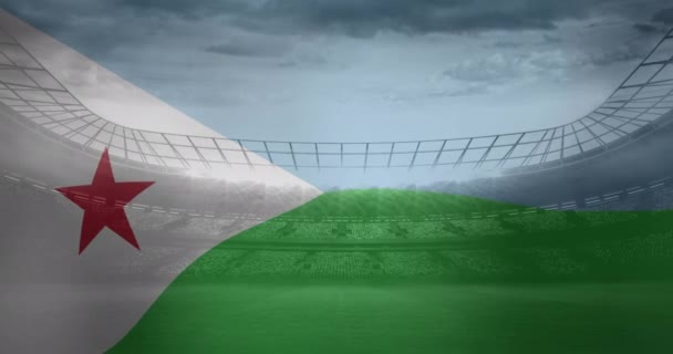 Animation Flag Djibouti Sports Stadium Global Sport Digital Interface Concept — Stockvideo