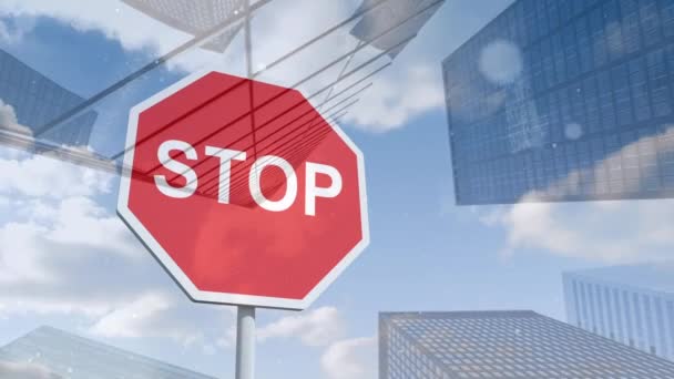 Animation Stop Sign Cityscape Global Business Digital Interface Concept Digitally — Stock video