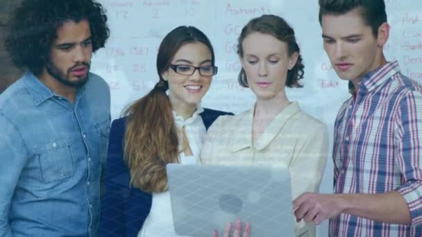Animation Scientific Data Diverse Female Male Coworkers Using Laptop Science — Stock video