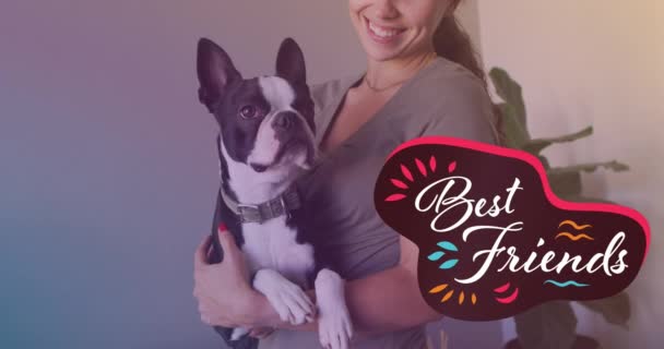 Animación Los Mejores Amigos Texto Sobre Mujer Caucásica Llevando Perro — Vídeos de Stock