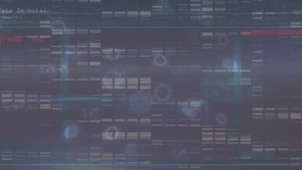 Цифрова Анімація Декількох Круглих Сканерів Проти Мозаїчних Квадратів Синьому Фоні — стокове відео