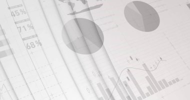 Veri işleme ve beyaz arkaplandaki grafiklerle dijital arayüzün resmi. Dijital ağ teknolojisi konsepti dijital olarak oluşturuldu.