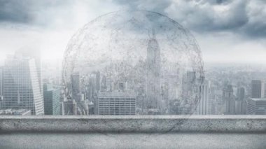Animation of network of connections over cityscape. global networks, connections, business and data processing concept digitally generated video.