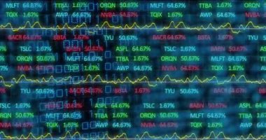 Siyah arka plandaki ikili kod üzerinden finansal verilerin animasyonu. ticari, finans, teknoloji ve dijital arayüz kavramı dijital olarak oluşturulmuş video.