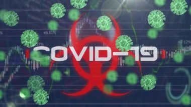 Dijital ekranda virüs hücrelerinin animasyonu, biyolojik tehlike ve covid. küresel covid 19 salgın, bilim ve dijital arayüz kavramı dijital olarak oluşturulmuş video.