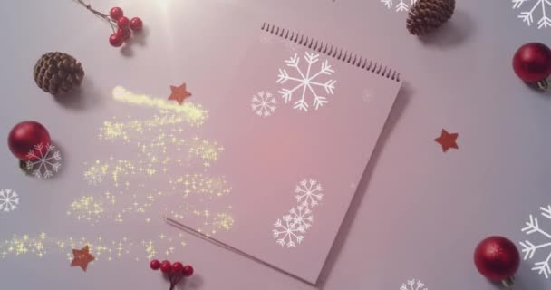 Animation Snow Falling Christmas Decorations Abstract Background Digital Interface Concept — Stock videók
