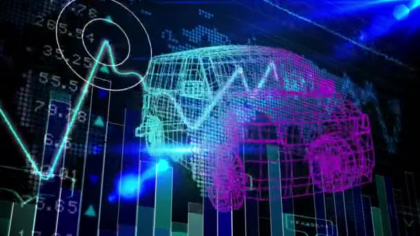 Animation Data Processing Digital Car Black Background Global Business Digital — Vídeos de Stock