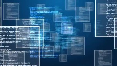 Parlak mavi arkaplan üzerinde bilgisayar veri işleme animasyonu. küresel hesaplama ve veri işleme kavramı dijital olarak oluşturulmuş video.