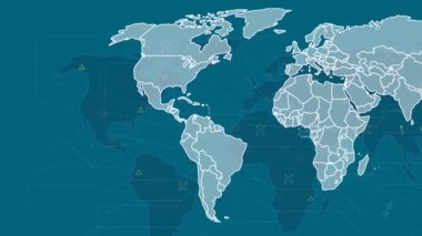 Mavi arkaplandaki dünya haritası üzerinden bağlantı ağının animasyonu. küresel teknoloji, bilgisayar ve dijital arayüz kavramı dijital olarak oluşturulmuş video.